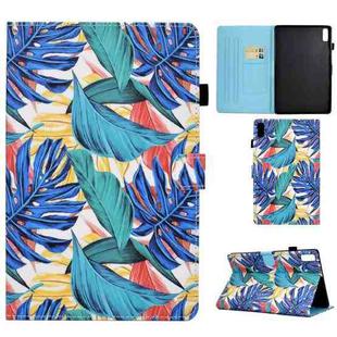 For Lenovo Tab M9 Sewing Thread Horizontal Painted Tablet Leather Case(Leaf)