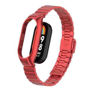For Xiaomi Mi Band 8 Integrated Metal Case + Bamboo One-bead Buckle Watch Band(Red)