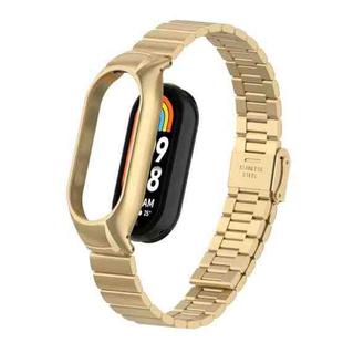 For Xiaomi Mi Band 8 Integrated Metal Case + Bamboo One-bead Buckle Watch Band(Retro Gold)