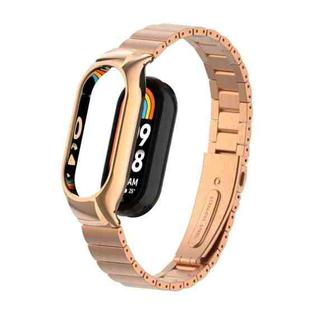For Xiaomi Mi Band 8 Integrated Metal Case + Bamboo One-bead Watch Band(Rose Gold)
