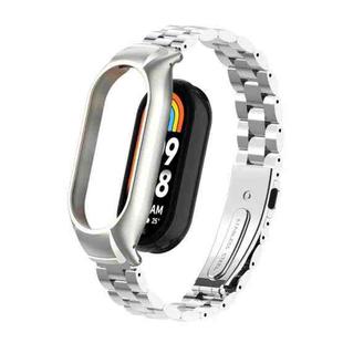 For Xiaomi Mi Band 8 Integrated Metal Case + Three-bead Watch Band(Silver)