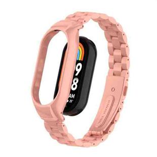 For Xiaomi Mi Band 8 Integrated Metal Case + Three-bead Watch Band(Bright Pink)
