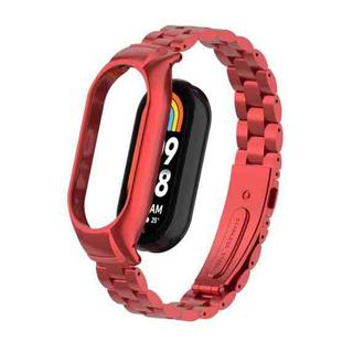 For Xiaomi Mi Band 8 Integrated Metal Case + Three-bead Watch Band(Red)