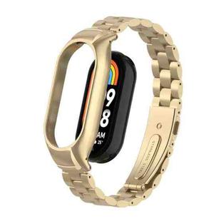 For Xiaomi Mi Band 8 Integrated Metal Case + Three-bead Watch Band(Retro Gold)