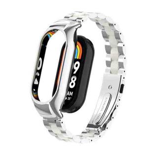 For Xiaomi Mi Band 8 Integrated Metal Case + Three-bead Watch Band(Silver+White)