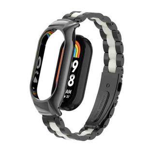 For Xiaomi Mi Band 8 Integrated Metal Case + Three-bead Watch Band(Black+White)