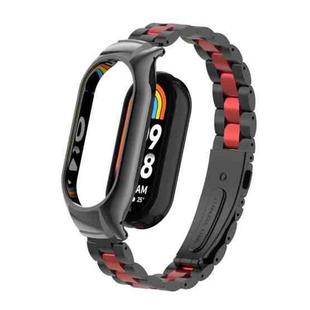 For Xiaomi Mi Band 8 Integrated Metal Case + Three-bead Watch Band(Black+Red)