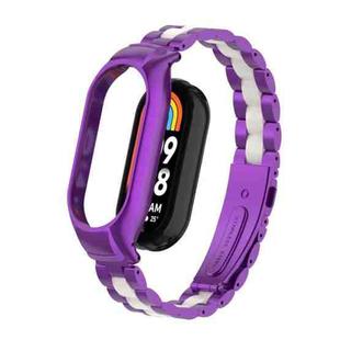 For Xiaomi Mi Band 8 Integrated Metal Case + Three-bead Watch Band(Purple+White)