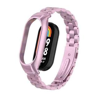 For Xiaomi Mi Band 8 Integrated Metal Case + Three-bead Watch Band(Rose Pink)