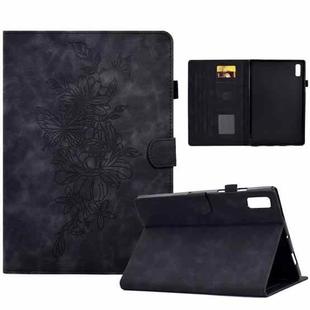 For Lenovo Tab M9 Peony Butterfly Embossed Leather Tablet Case(Black)