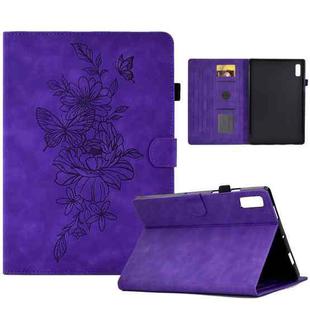 For Lenovo Tab M9 Peony Butterfly Embossed Leather Tablet Case(Purple)