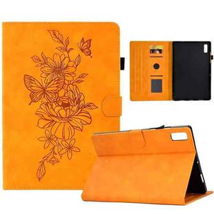 For Lenovo Tab P11 Gen 2 Peony Butterfly Embossed Leather Tablet Case(Khaki)