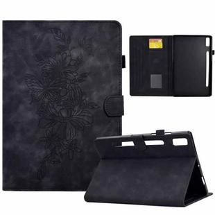 For Lenovo Tab P11 Pro Gen 2 Peony Butterfly Embossed Leather Tablet Case(Black)