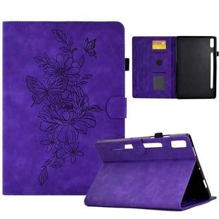 For Lenovo Tab P11 Pro Gen 2 Peony Butterfly Embossed Leather Tablet Case(Purple)
