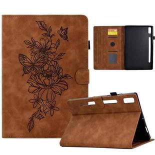 For Lenovo Tab P11 Pro Gen 2 Peony Butterfly Embossed Leather Tablet Case(Brown)