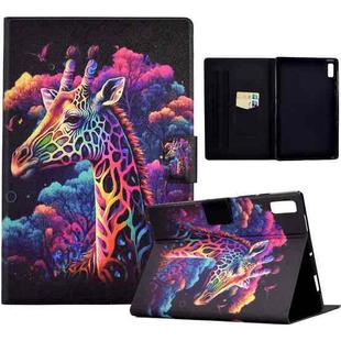 For Lenovo Tab M9 Coloured Drawing Leather Tablet Case(Giraffe)