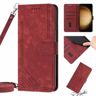 For Samsung Galaxy S22 5G Skin Feel Stripe Pattern Leather Phone Case with Lanyard(Red)