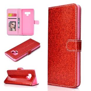 For Samsung Galaxy Note 9 Glitter Powder Horizontal Flip Leather Case with Card Slots & Holder & Photo Frame & Wallet(Red)
