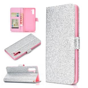 For Samsung Galaxy Note 10 Glitter Powder Horizontal Flip Leather Case with Card Slots & Holder & Photo Frame & Wallet(Silver)