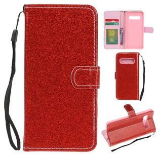 For Samsung Galaxy S10 Glitter Powder Horizontal Flip Leather Case with Card Slots & Holder & Photo Frame & Wallet(Red)