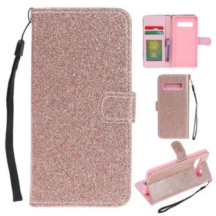 For Samsung Galaxy S10 Glitter Powder Horizontal Flip Leather Case with Card Slots & Holder & Photo Frame & Wallet(Rose Gold)