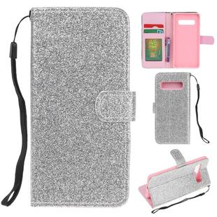 For Samsung Galaxy S10 5G Glitter Powder Horizontal Flip Leather Case with Card Slots & Holder & Photo Frame & Wallet(Silver)