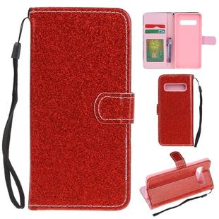 For Samsung Galaxy S10 5G Glitter Powder Horizontal Flip Leather Case with Card Slots & Holder & Photo Frame & Wallet(Red)