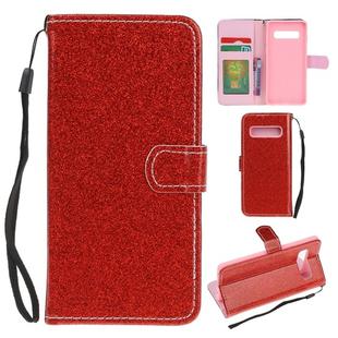 For Samsung Galaxy S10 Plus Glitter Powder Horizontal Flip Leather Case with Card Slots & Holder & Photo Frame & Wallet(Red)