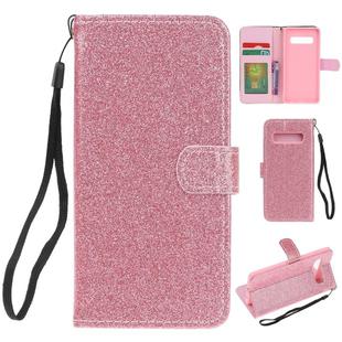 For Samsung Galaxy S10 Plus Glitter Powder Horizontal Flip Leather Case with Card Slots & Holder & Photo Frame & Wallet(Pink)
