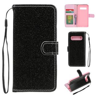 For Samsung Galaxy S10 Plus Glitter Powder Horizontal Flip Leather Case with Card Slots & Holder & Photo Frame & Wallet(Black)