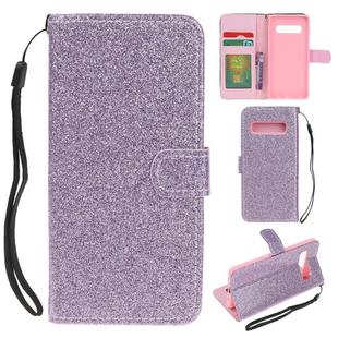 For Samsung Galaxy S10 Plus Glitter Powder Horizontal Flip Leather Case with Card Slots & Holder & Photo Frame & Wallet(Purple)