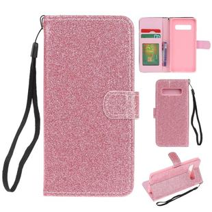 For Samsung Galaxy S10e Glitter Powder Horizontal Flip Leather Case with Card Slots & Holder & Photo Frame & Wallet(Pink)