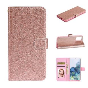 For Samsung Galaxy S20 Glitter Powder Horizontal Flip Leather Case with Card Slots & Holder & Photo Frame & Wallet(Rose Gold)