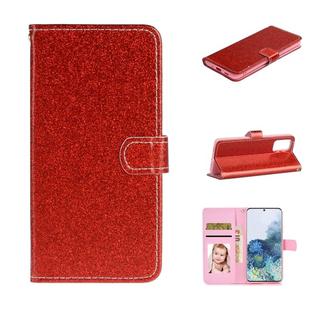For Samsung Galaxy S20 Plus Glitter Powder Horizontal Flip Leather Case with Card Slots & Holder & Photo Frame & Wallet(Red)