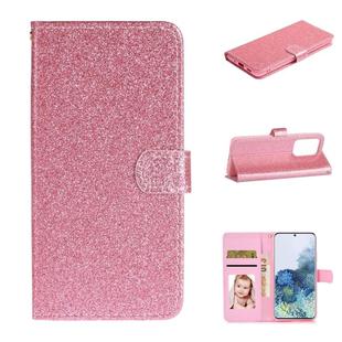 For Samsung Galaxy S20 Ultra Glitter Powder Horizontal Flip Leather Case with Card Slots & Holder & Photo Frame & Wallet(Pink)