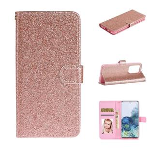 For Samsung Galaxy S20 Ultra Glitter Powder Horizontal Flip Leather Case with Card Slots & Holder & Photo Frame & Wallet(Rose Gold)