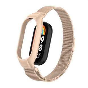 For Xiaomi Mi Band 8 Integrated Metal Case + Milanese Magnetic Watch Band(Milk Tea Color)