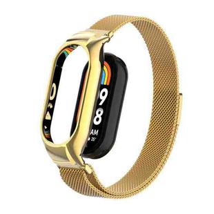 For Xiaomi Mi Band 8 Integrated Metal Case + Milanese Magnetic Watch Band(Gold)