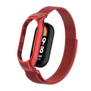 For Xiaomi Mi Band 8 Integrated Metal Case + Milanese Magnetic Watch Band(Red)