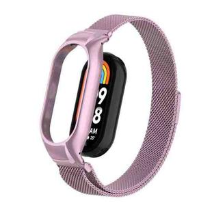 For Xiaomi Mi Band 8 Integrated Metal Case + Milanese Magnetic Watch Band(Rose Pink)