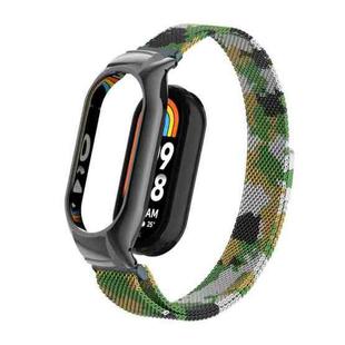 For Xiaomi Mi Band 8 Integrated Metal Case + Milanese Magnetic Watch Band(Army Green)