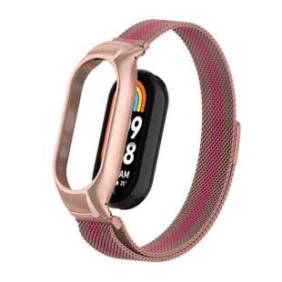 For Xiaomi Mi Band 8 Integrated Metal Case + Milanese Magnetic Watch Band(Rose+Pink)