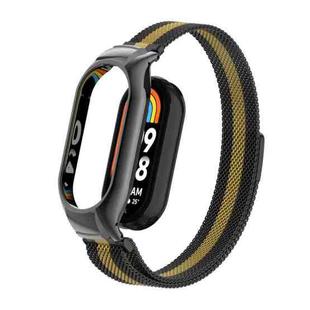 For Xiaomi Mi Band 8 Integrated Metal Case + Milanese Magnetic Watch Band(Black+Gold)