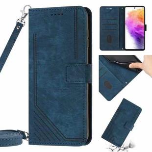 For Samsung Galaxy A02s EU / M02s EU /F02s Skin Feel Stripe Pattern Leather Phone Case with Lanyard(Blue)