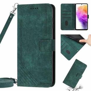 For Samsung Galaxy A02s US 166mm Skin Feel Stripe Pattern Leather Phone Case with Lanyard(Green)