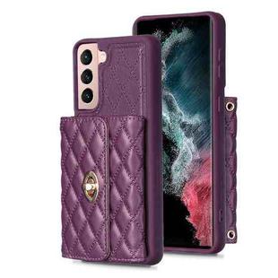 For Samsung Galaxy S21 5G Horizontal Metal Buckle Wallet Rhombic Leather Phone Case(Dark Purple)