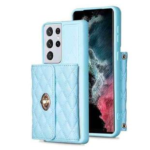 For Samsung Galaxy S21 Ultra 5G Horizontal Metal Buckle Wallet Rhombic Leather Phone Case(Blue)