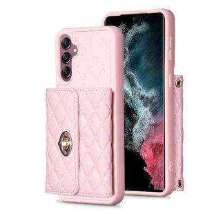 For Samsung Galaxy A14 4G / 5G Horizontal Metal Buckle Wallet Rhombic Leather Phone Case(Pink)