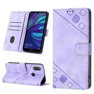 For Huawei Y7 2019 / Enjoy 9 Skin-feel Embossed Leather Phone Case(Light Purple)