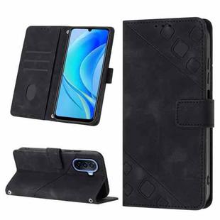 For Huawei Enjoy 50 / nova Y70 Plus Global Skin-feel Embossed Leather Phone Case(Black)